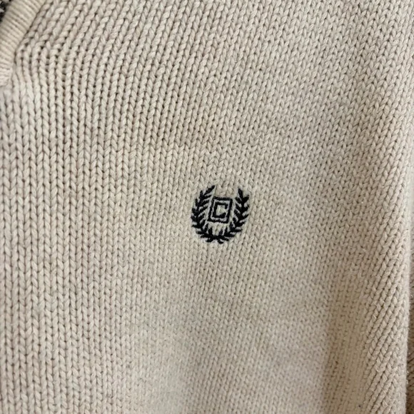 Y2K Vintage Chaps Ralph Lauren Men's Zip Up Sweater in Cream - Picture 3 of 7